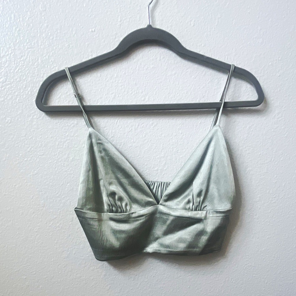 Zara Satin Bralette Bra Top Silver Size M Spaghetti Adjustable Straps Wireless